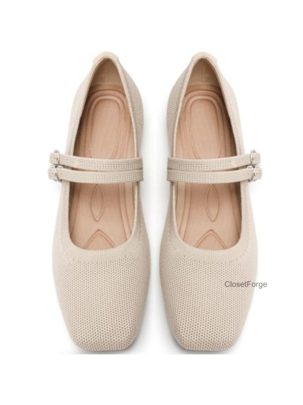 Woven Knit Mary Jane Ballet Flats Foldable Travel Lightweight
